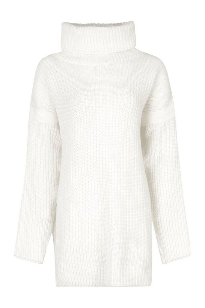 Womens Roll Neck Jumper Dress - White - M, White