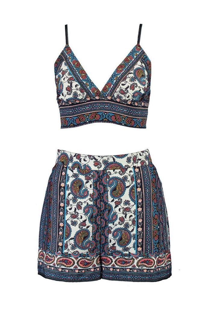 Womens Paisley Bralet And Short Co-Ord - Multi - 14, Multi