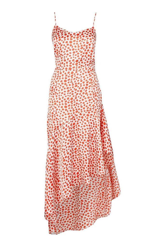Womens Ruffle Hem Strappy Leopard Midaxi Slip Dress - orange - 16, Orange