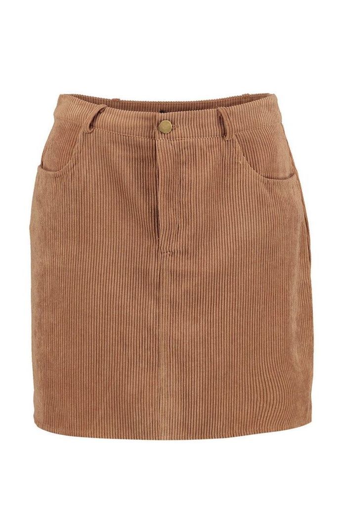 Womens Chunky Cord Step Hem Mini Skirt - brown - 8, Brown