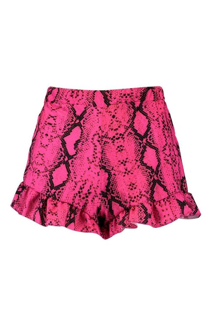 Womens Snake Print Flippy Shorts - Pink - 14, Pink
