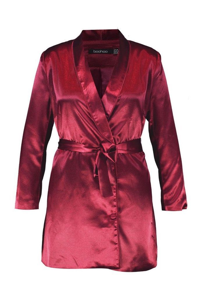 Womens Plus Satin Belted Blazer Dress - red - 20, Red