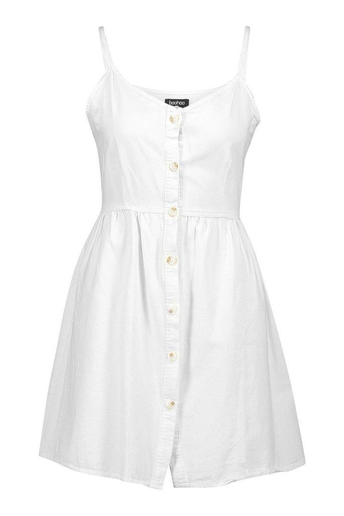 Womens Button Front Strappy Denim Dress - off white - 12, Off White