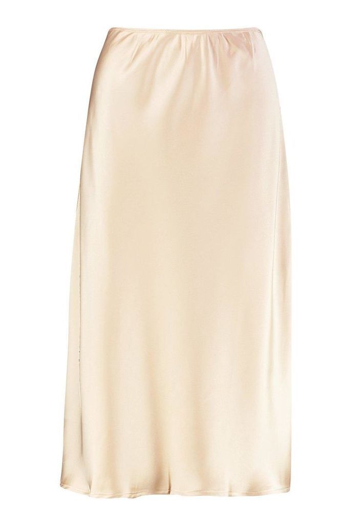 Womens Satin Bias Cut Slip Midi Skirt - white - 12, White