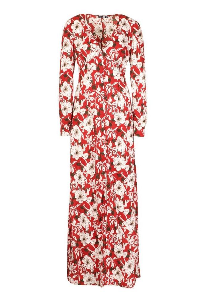 Womens Tall Floral Print Maxi Dress - Red - 6, Red