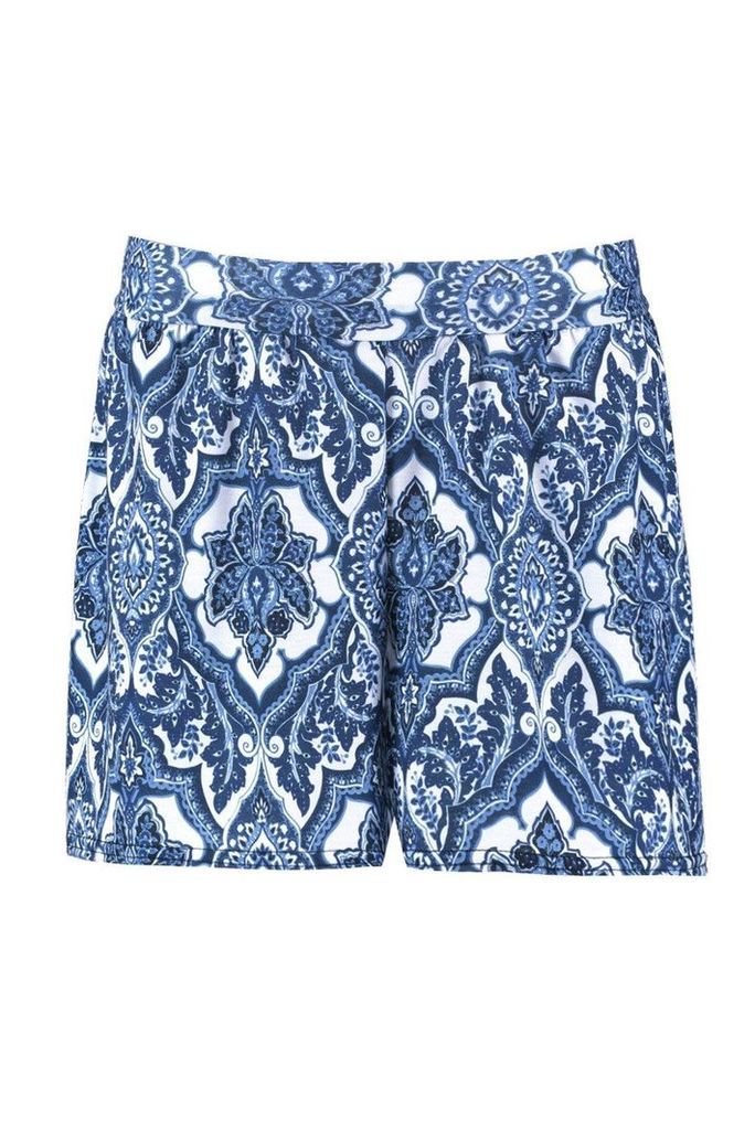 Womens Baroque Print Flippy Shorts - Blue - 16, Blue