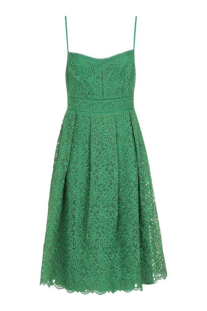 Womens Boutique Embroidered Strappy Midi Skater Dress - green - 10, Green