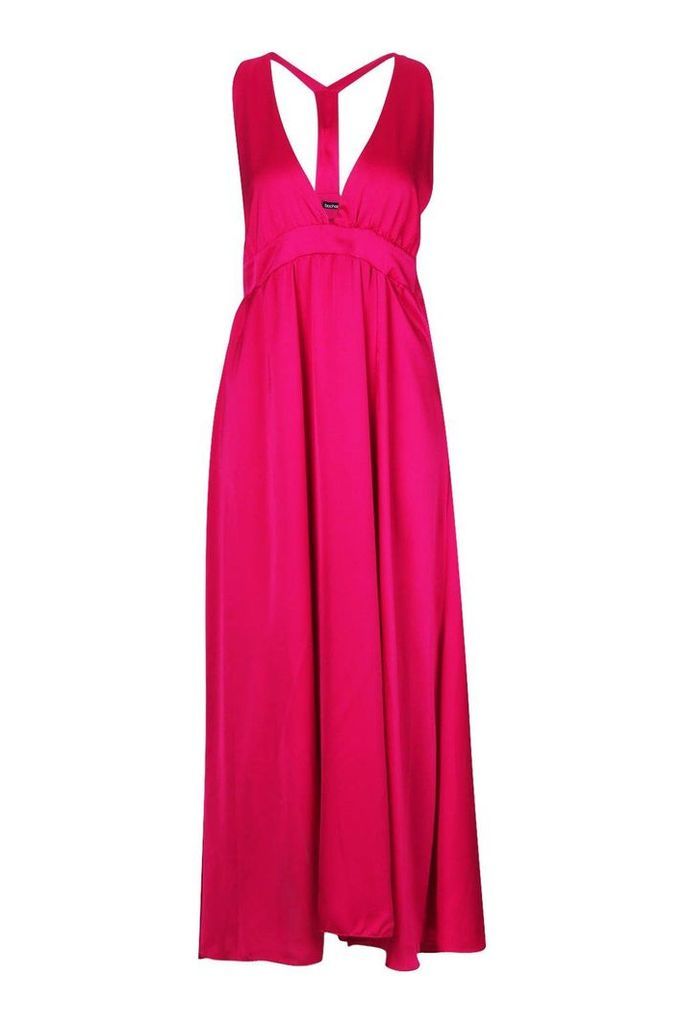 Womens Satin Plunge Halter Neck Maxi Dress - Pink - 8, Pink