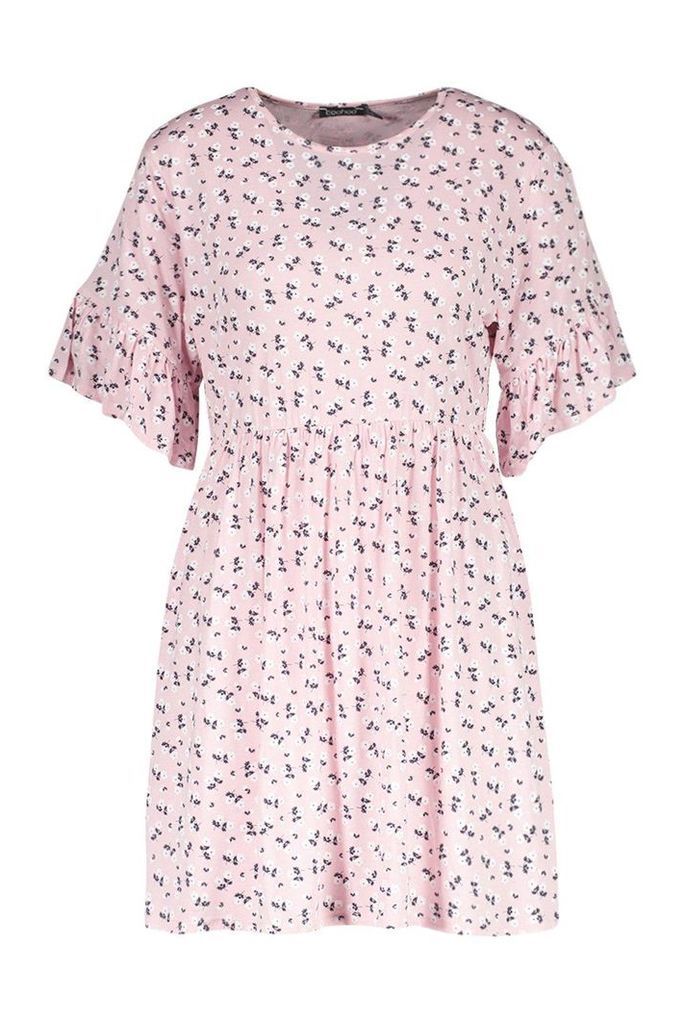 Womens Ditsy Floral Smock Dress - Pink - 16, Pink