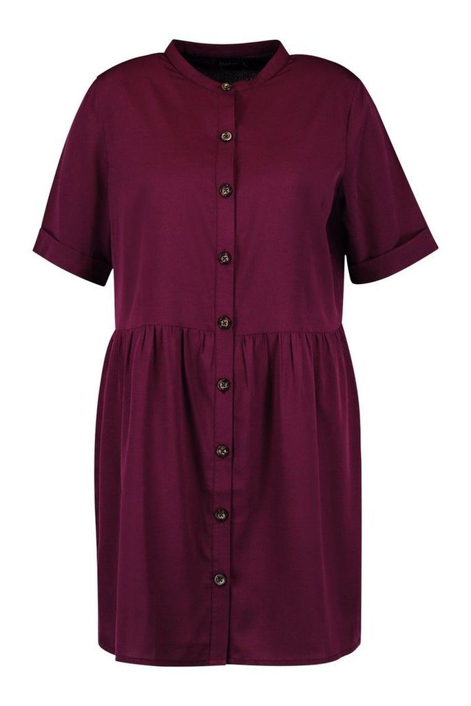 Womens Plus Button Front Smock Dress - Red - 18, Red