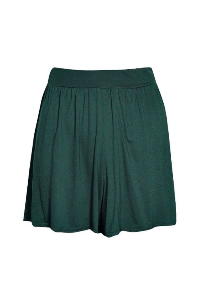 Womens Basic Plain Flippy Culotte Shorts - green - 10, Green