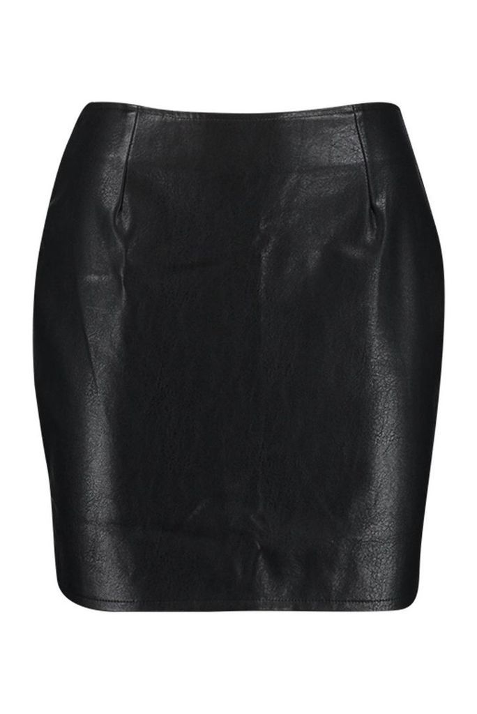 Womens Eva Woven Leather Look A Line Mini Skirt - black - 6, Black