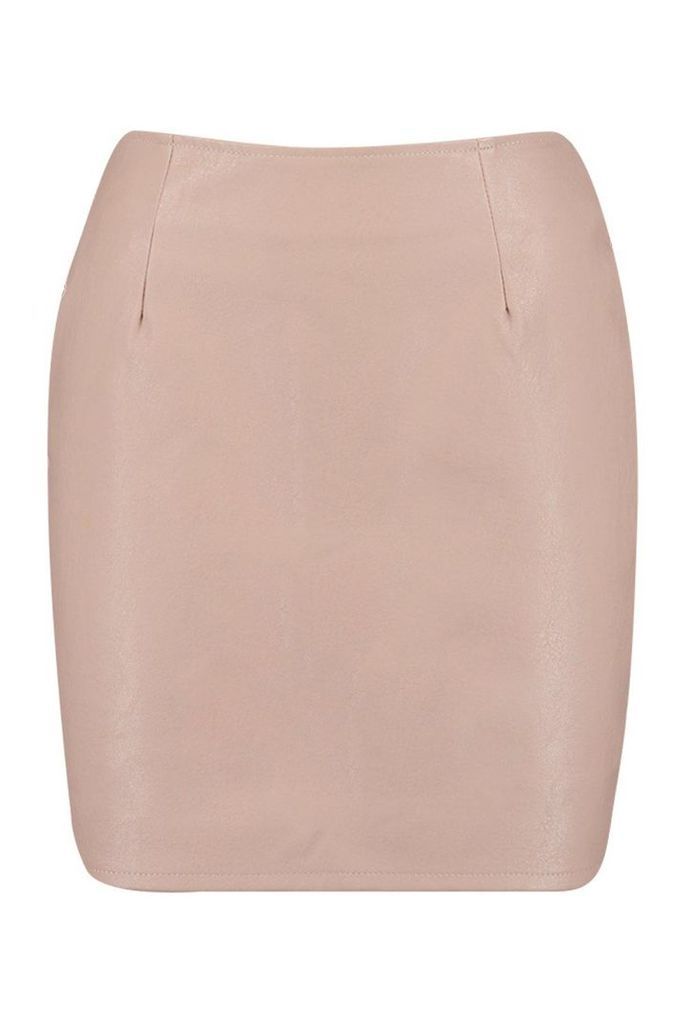 Womens Eva Woven Leather Look A Line Mini Skirt - Beige - 8, Beige