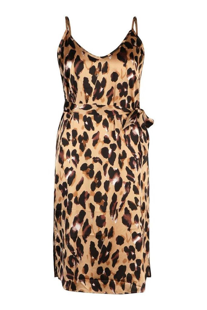 Womens Plus Libby Leopard Print Strappy Midi Dress - brown - 20, Brown