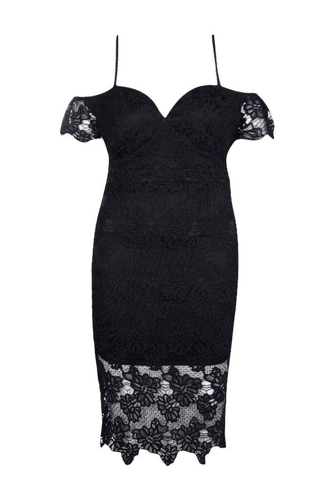 Womens Plus Corded Lace Midi Dress - Black - 16, Black