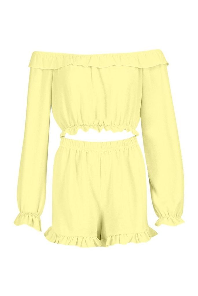 Womens Tall Off The Shoulder Shorts Co-Ord - yellow - 8, Yellow