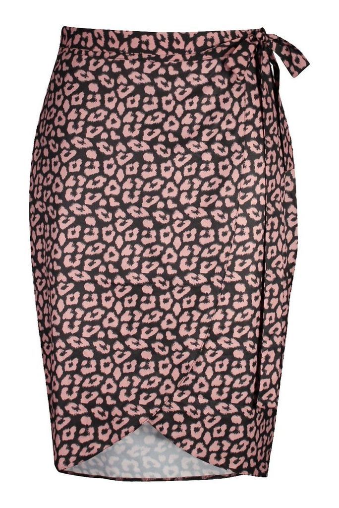 Womens Plus Snake Print Ruffle Wrap Skirt - Pink - 28, Pink