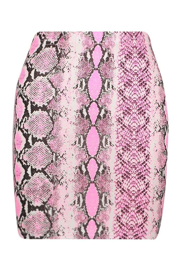 Womens Petite Neon Snake Mini Skirt - Pink - 8, Pink