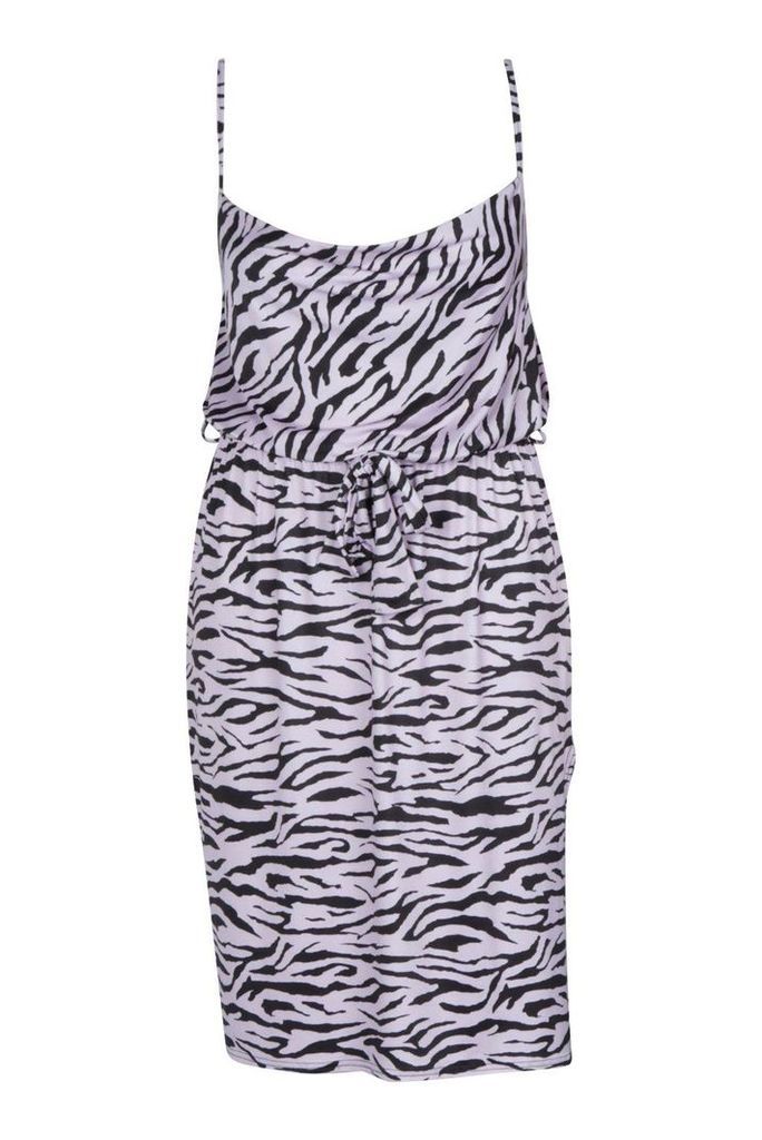 Womens Plus Pastel Zebra Slinky Cowl Midi Dress - purple - 24, Purple