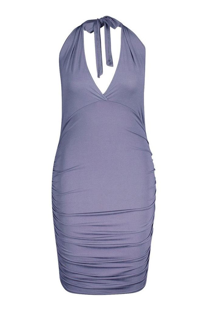 Womens Plus Neon Plunge Ruched Bodycon Dress - grey - 26, Grey