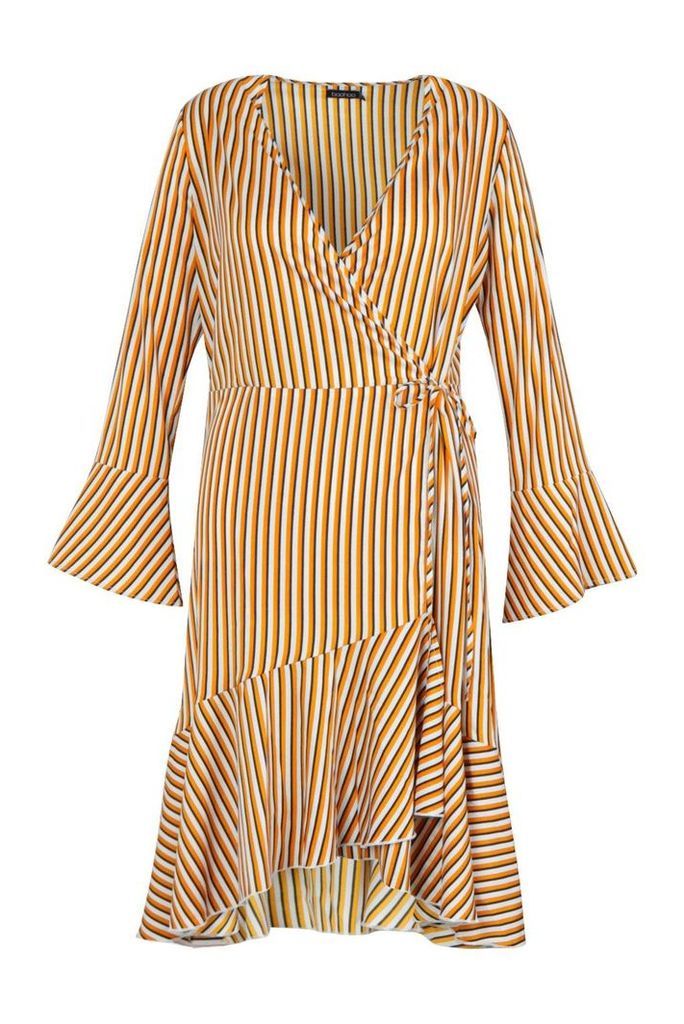 Womens Plus Flare Stripe Midi Dress - yellow - 16, Yellow