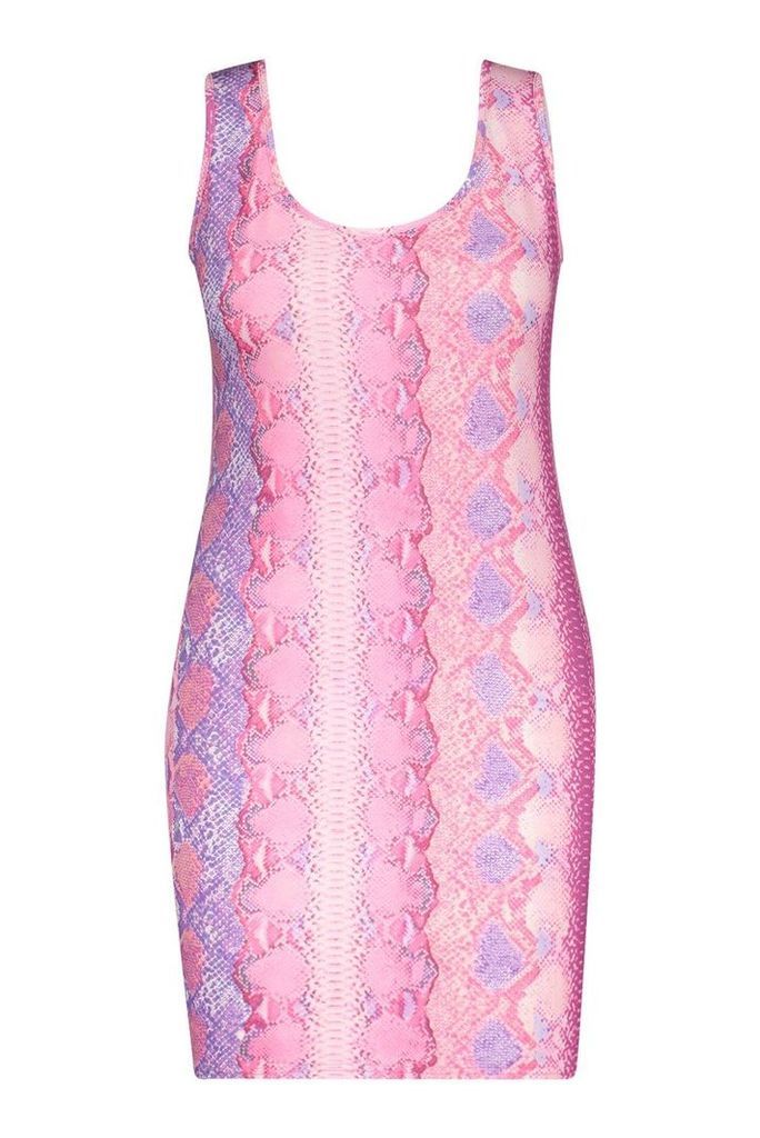 Womens Plus Snake Print Mini Dress - Pink - 28, Pink