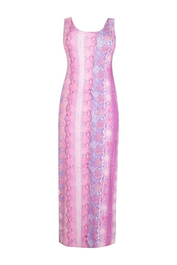 Womens Plus Snake Print Maxi Dress - Pink - 24, Pink