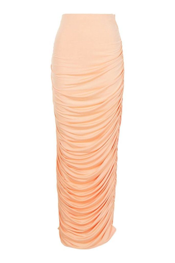 Womens Plus Slinky Ruched Midaxi Skirt - orange - 26, Orange