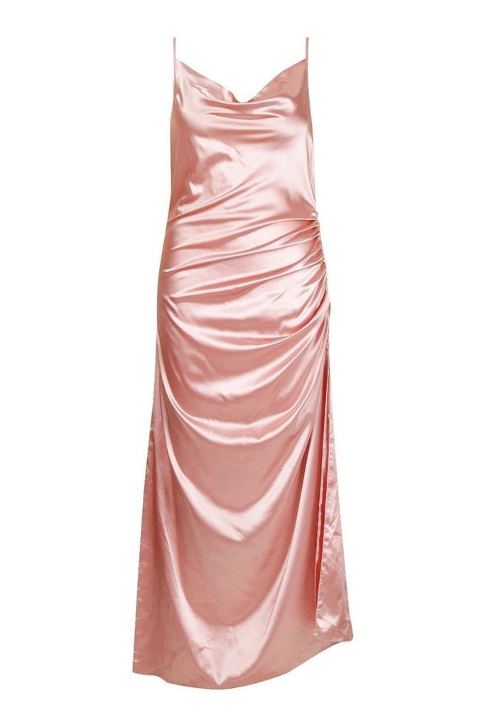 Womens Plus Satin Cowl Neck Maxi Dress - pink - 18, Pink