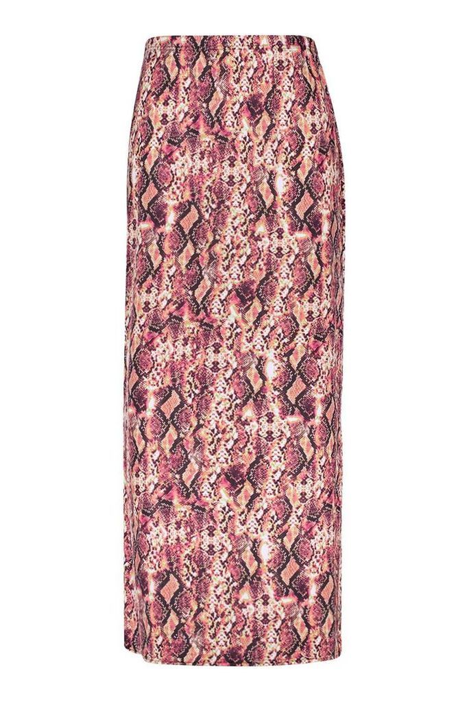 Womens Plus Pink Snake Maxi Skirt - 20, Pink
