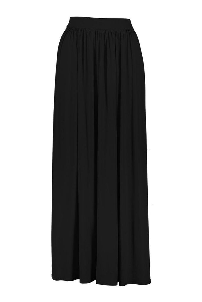 Womens Petite Floor Sweeping Jersey Maxi Skirt - Black - 10, Black