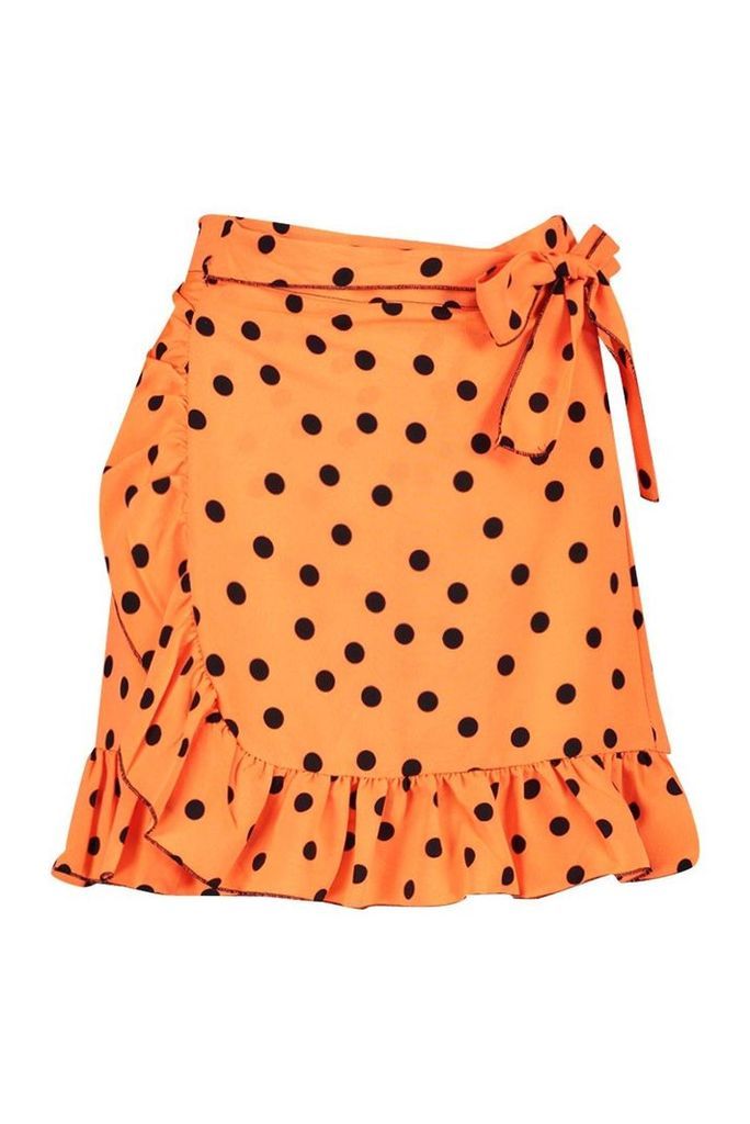 Womens Petite Ruffle Neon Spot Mini Skirt - orange - 8, Orange