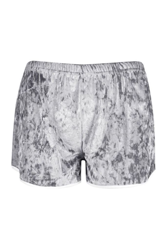 Womens Petite Velour Trim Detail Runner Shorts - grey - 12, Grey
