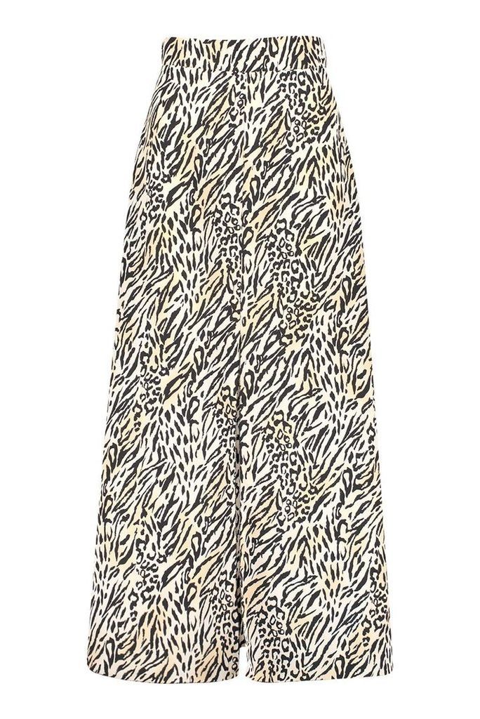 Womens Petite Animal Print Woven Split Maxi Skirt - brown - 8, Brown