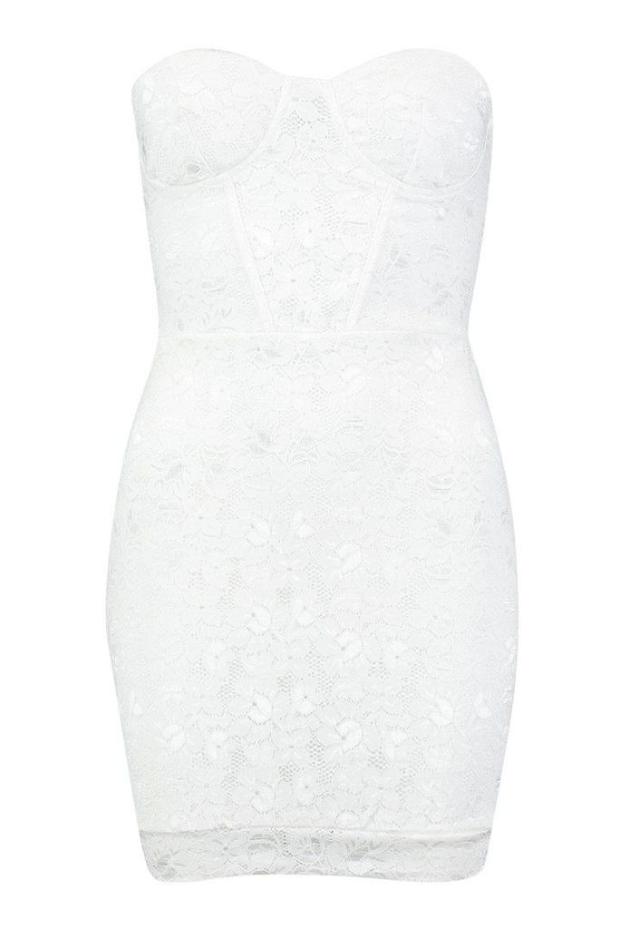Womens Petite Lace Strapless Bodycon Dress - white - L, White