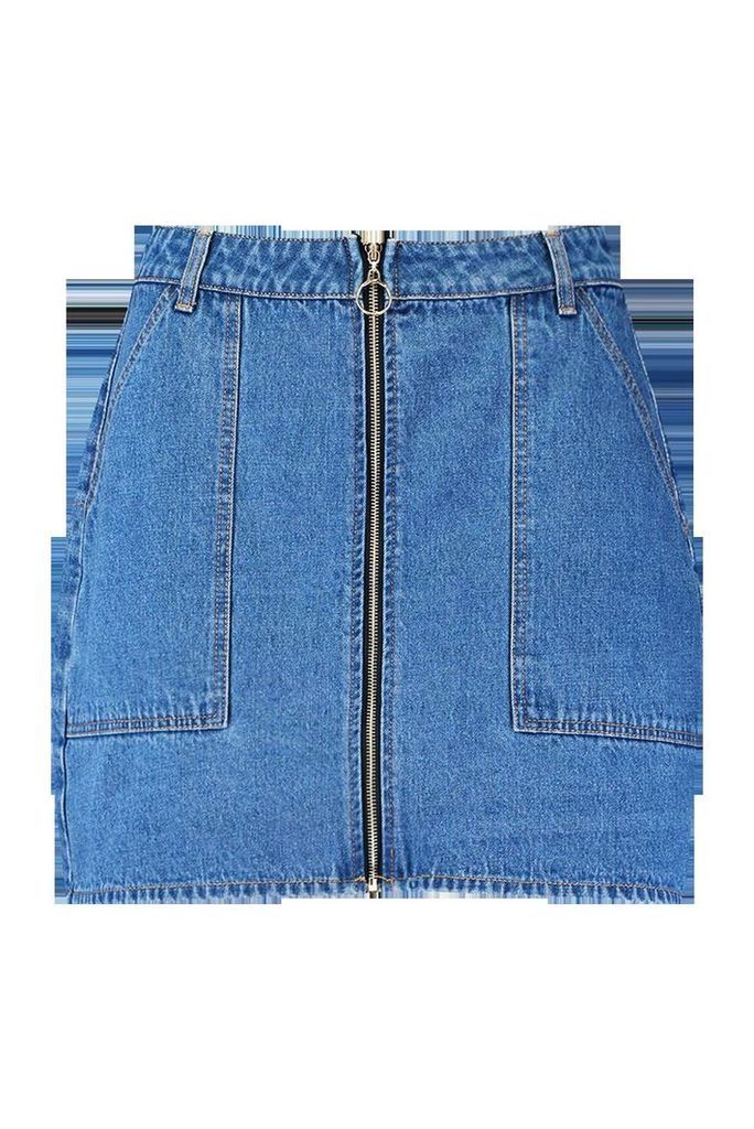 Womens Plus Denim Pocket Zip Detail Skirt - blue - 20, Blue