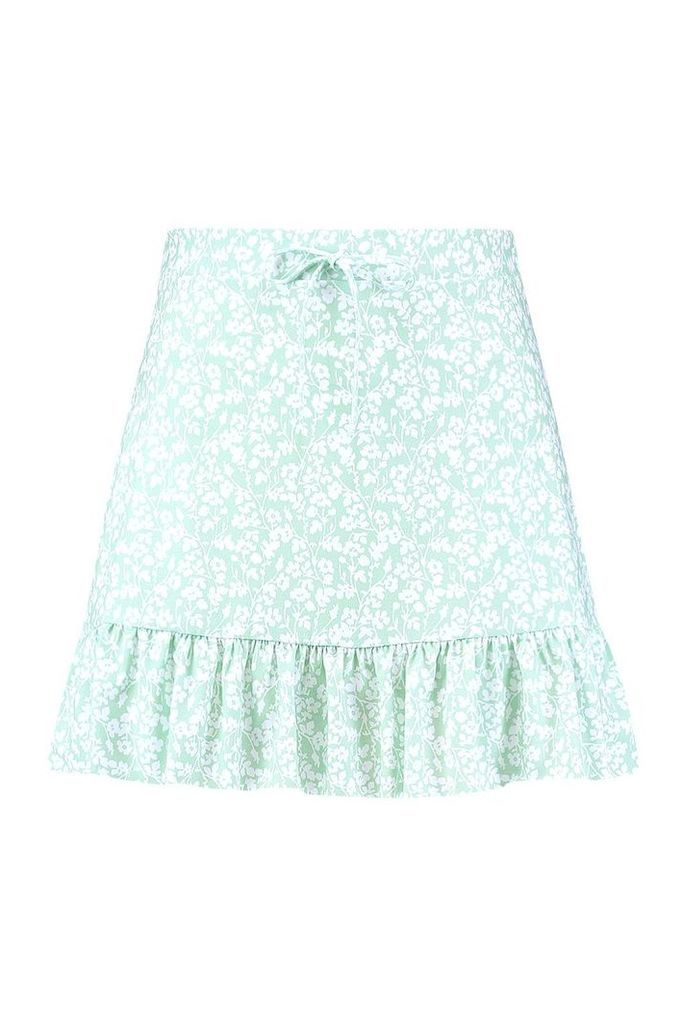 Womens Plus Ditsy Floral Tiered Mini Skirt - green - 20, Green