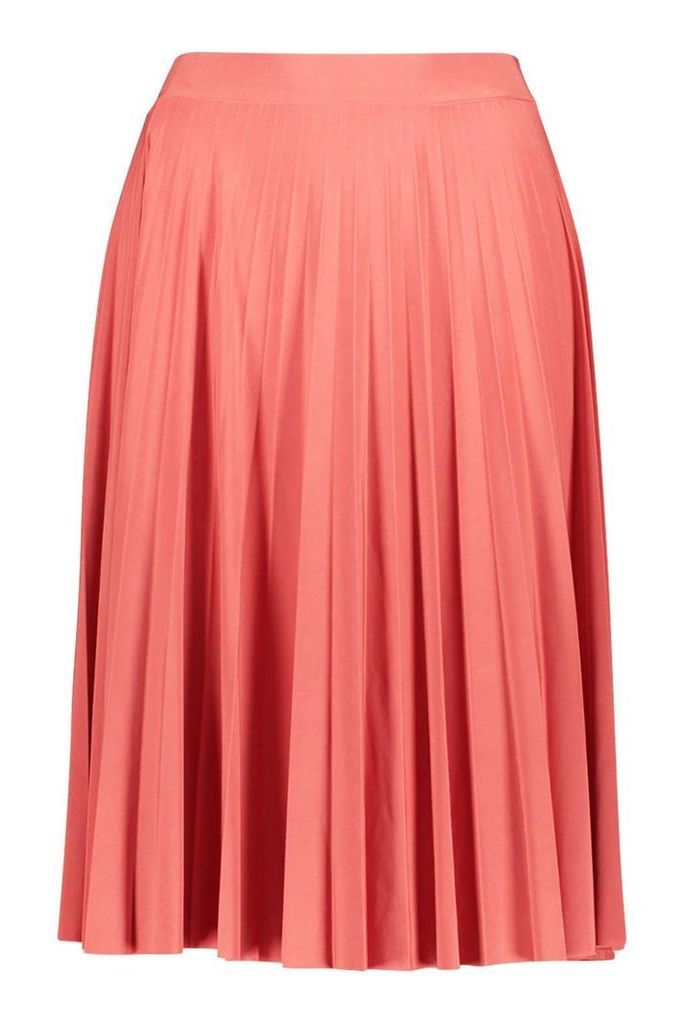 Womens Petite Slinky Pleated Midi Skirt - Pink - 10, Pink