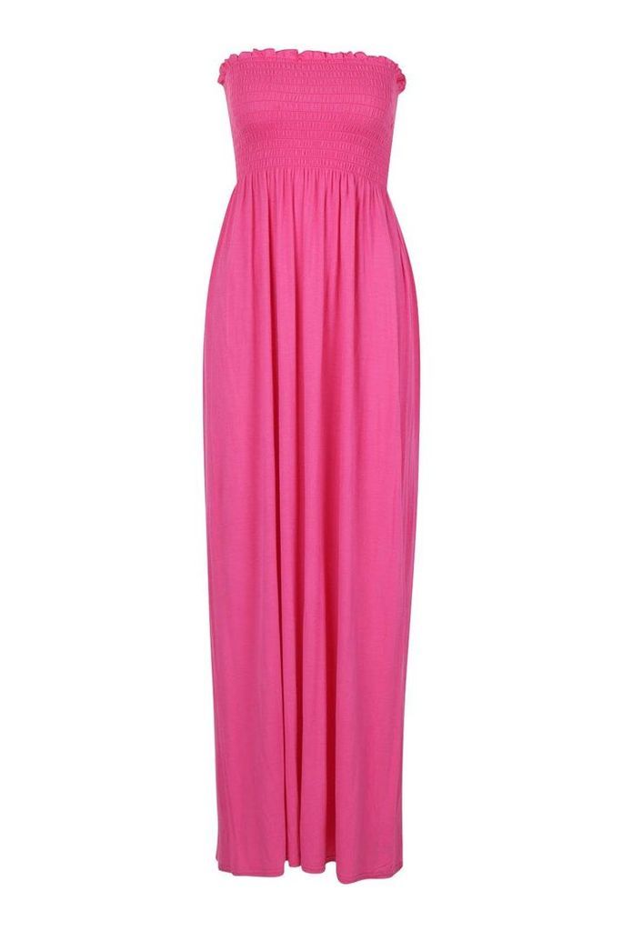 Womens Petite Shirred Bandeau Maxi Dress - Pink - 6, Pink