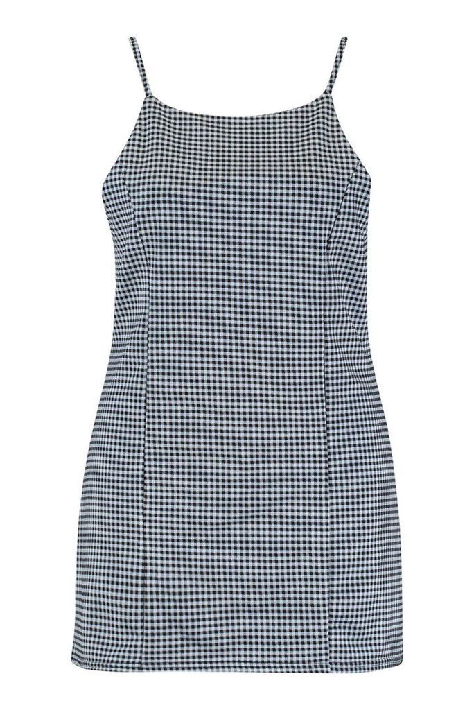 Womens Plus Gingham Strappy Pinafore Dress - navy - 18, Navy