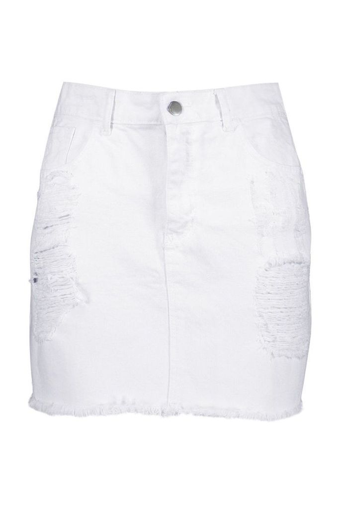 Womens Plus Distressed Denim Skirt - white - 28, White