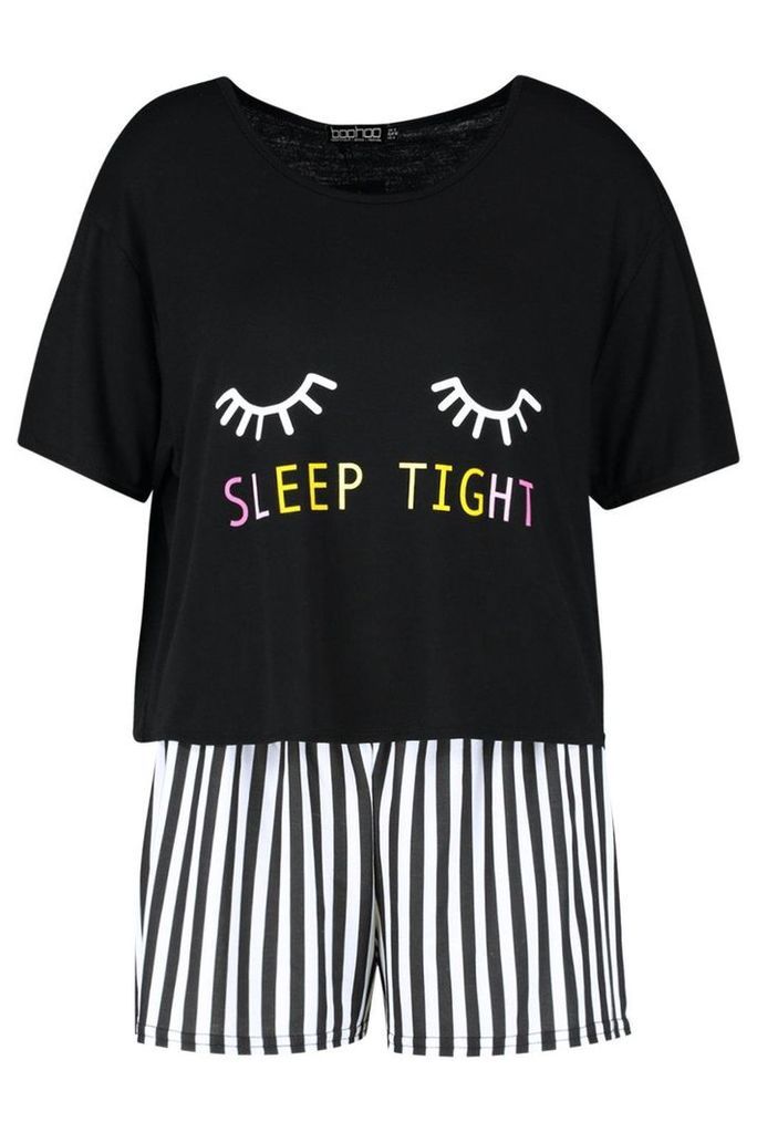 Womens Sleep Tight PJ Short Set - black - M, Black