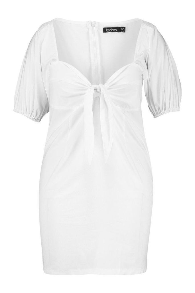 Womens Plus Tie Front Peasant Shift Dress - white - 16, White