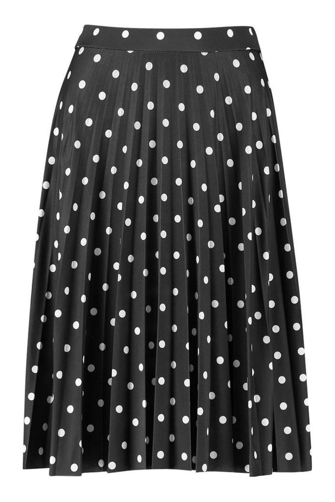 Womens Petite Slinky Polka Dot Midi Skirt - black - 10, Black