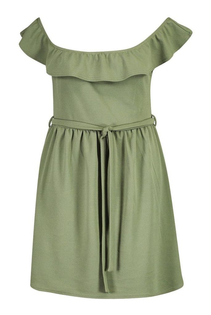 Womens Plus Off The Shoulder Ruffle Midi Dress - green - 28, Green