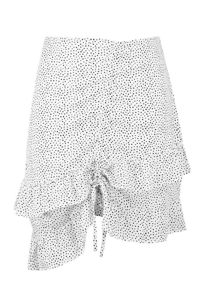 Womens Plus Woven Polka Dot Ruched Mini Skirt - white - 24, White