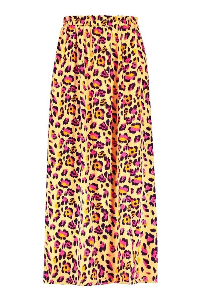Womens Plus Leopard Print Woven Beach Maxi Skirt - yellow - 20, Yellow
