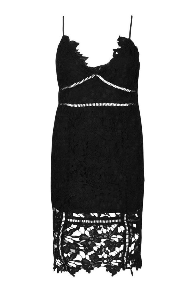 Womens Plus Premium Crochet Lace Stappy Midi Dress - black - 20, Black