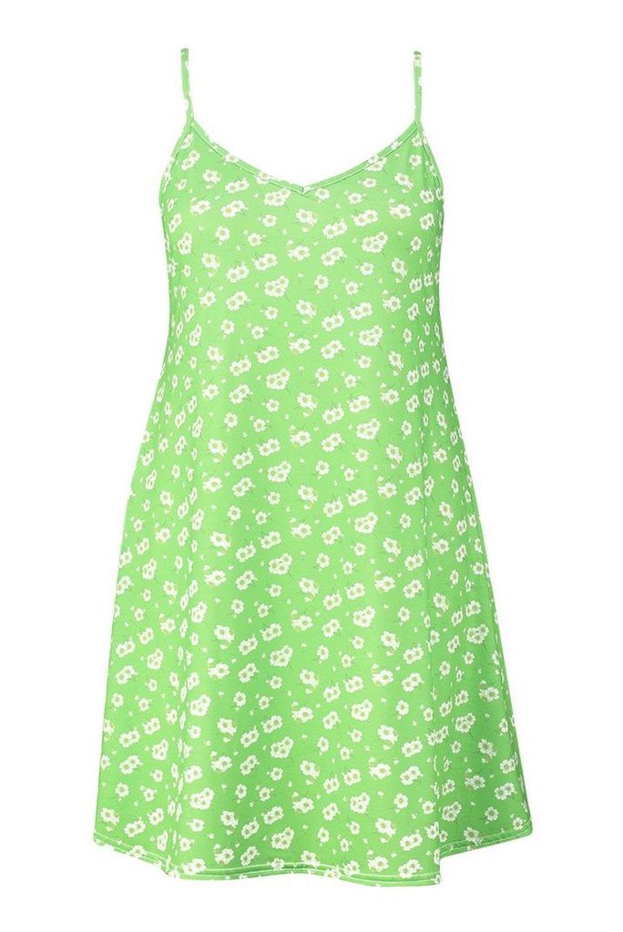 Womens Plus Ditsy Floral Basic Swing Dress - green - 18, Green