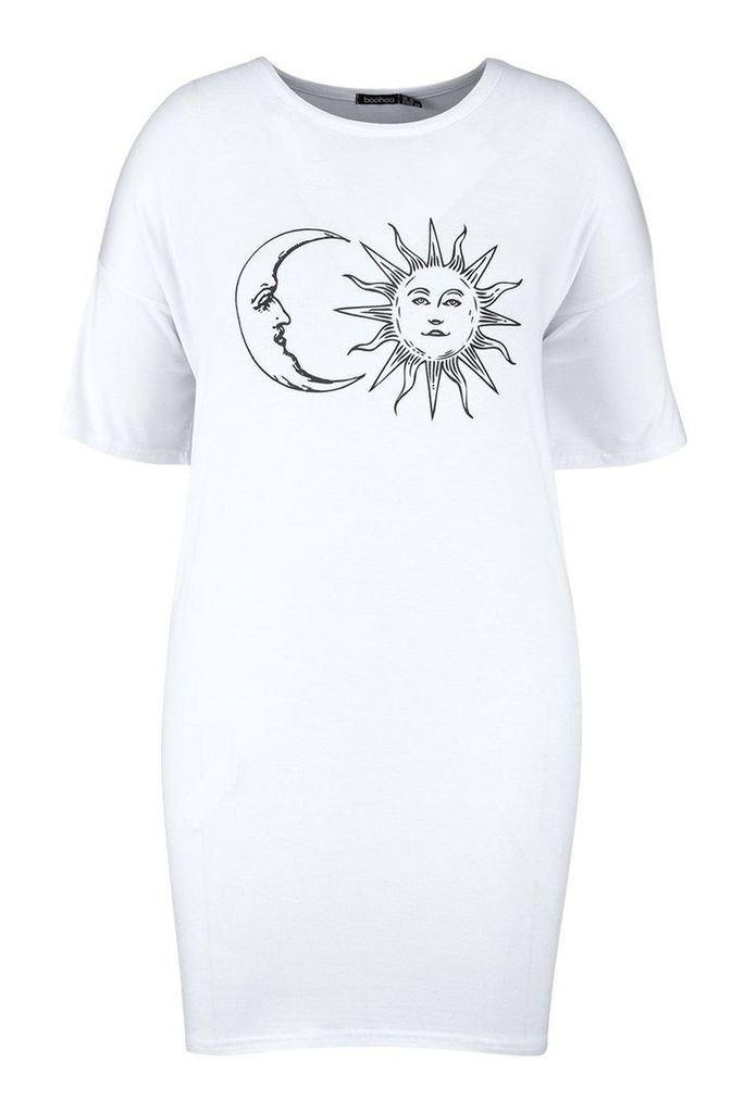 Womens Plus Sun And Moon T-Shirt Dress - White - 20, White